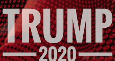 A Poster Of Deadpool With The Word Trump Behind Him GIF