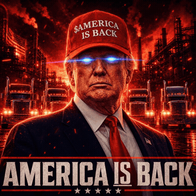 A Poster Of Donald Trump With A Red Hat That Says America Is Back GIF
