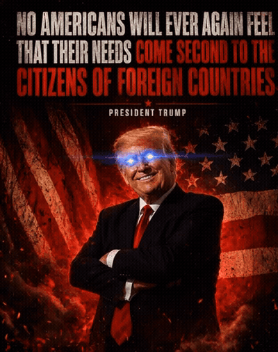 A Poster Of Donald Trump With Glowing Eyes And A Quote From Him GIF