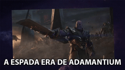 A Poster Of Thanos Holding A Sword With The Words A Espada Era De Adamantium Below Him GIF