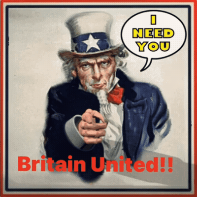A Poster Of Uncle Sam Pointing With A Speech Bubble Saying I Need You Britain United GIF