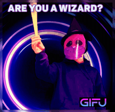 A Poster That Says " Are You A Wizard " With A Purple Wizard GIF