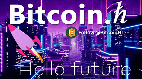 un cartel que dice bitcoin hello future GIF