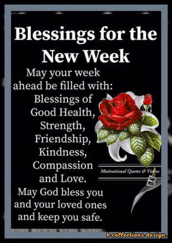 A Poster That Says Blessings For The New Week With A Red Rose GIF