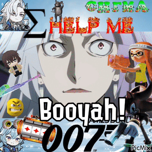 A Poster That Says Booyah 007 With A Picture Of A Person GIF