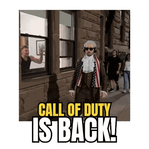A Poster That Says Call Of Duty Is Back With A Man In An American Flag Costume Sticker