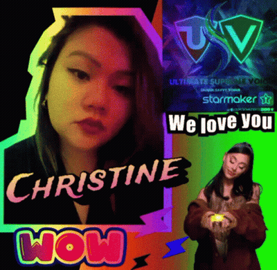 A Poster That Says Christine Wow And We Love You On It GIF