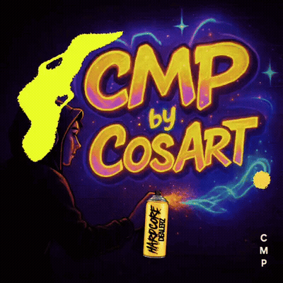 A Poster That Says Cmp By Cosart With A Person Holding A Can Of Hardcore GIF