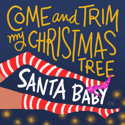 A Poster That Says Come And Trim My Christmas Tree On It GIF