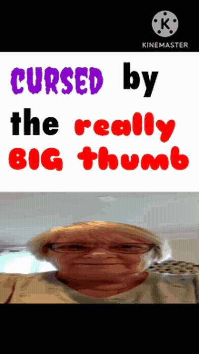 A Poster That Says Cursed By The Really Big Thumb With A Picture Of An Elderly Woman GIF