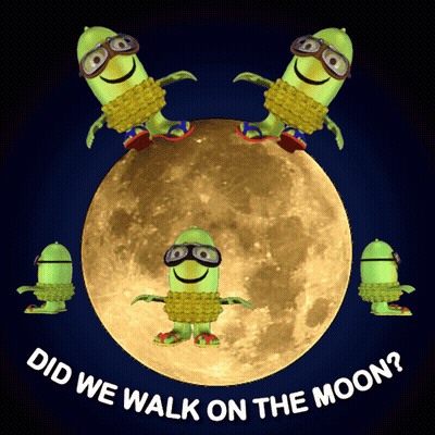 A Poster That Says " Did We Walk On The Moon " With A Full Moon In The Background GIF
