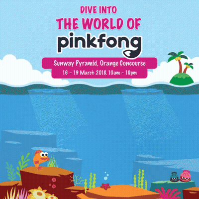 A Poster That Says Dive Into The World Of Pinkfong On It GIF