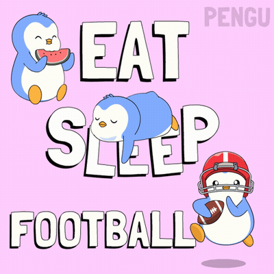 A Poster That Says Eat Sleep Football With Penguins On It GIF