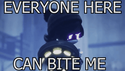 A Poster That Says Everyone Here Can Bite Me With A Picture Of A Person GIF