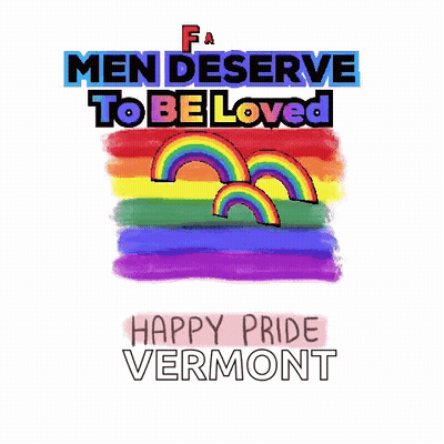 A Poster That Says " Fact Men Deserve To Be Loved " With Rainbows And Hearts GIF