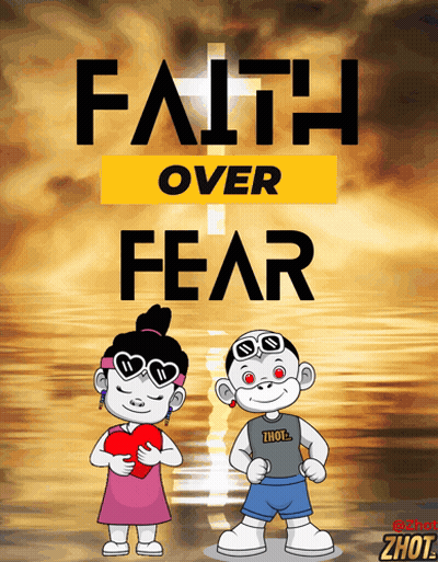 A Poster That Says Faith Over Fear With Two Kids GIF