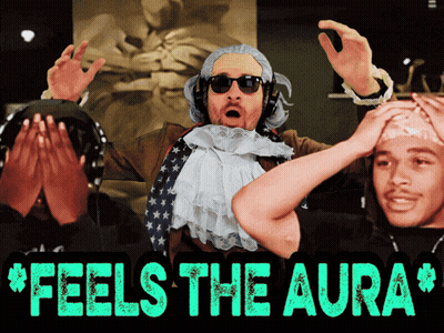 A Poster That Says Feels The Aura With A Man In An American Flag Outfit GIF