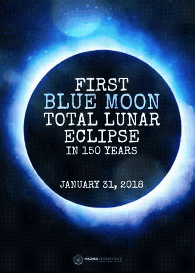 A Poster That Says First Blue Moon Total Lunar Eclipse In 150 Years GIF