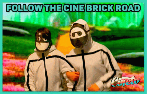 A Poster That Says Follow The Cine Brick Road On The Top GIF