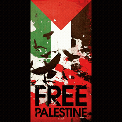 A Poster That Says Free Palestine With A Flag And Birds GIF