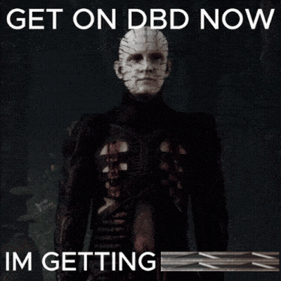A Poster That Says Get On Dbd Now Im Getting With A Skeleton Holding A Knife GIF