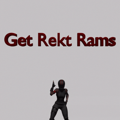 A Poster That Says Get Rekt Rams With A Robot On It GIF