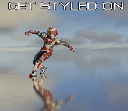 A Poster That Says Get Styled On With A Futuristic Figure GIF