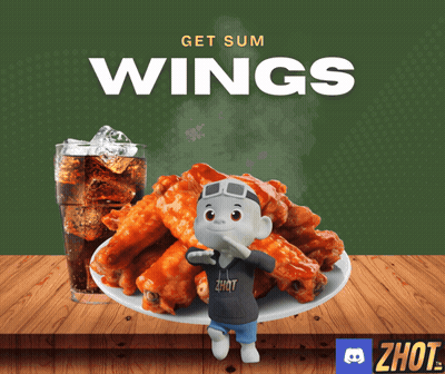 A Poster That Says Get Sum Wings Next To A Plate Of Wings And A Glass Of Coke GIF