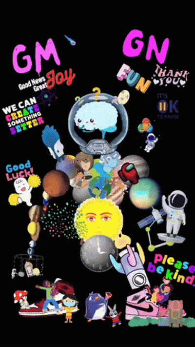 A Poster That Says Gm Joy And Gn Fun On It GIF