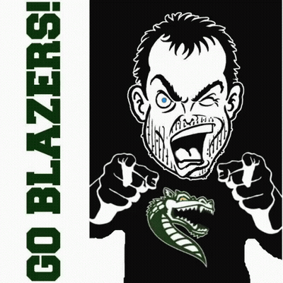 A Poster That Says Go Blazers With An Angry Man GIF