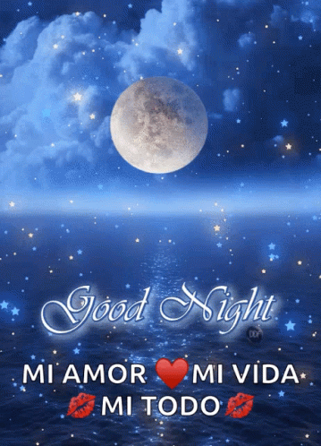 A Poster That Says Good Night Mi Amor Mi Vida Mi Todo With A Full Moon In The Background GIF