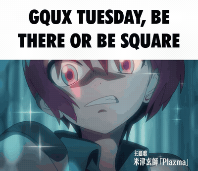 A Poster That Says ' Goux Tuesday , Be There Or Be Square ' GIF
