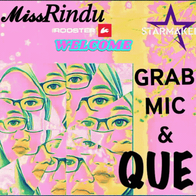 A Poster That Says Grab Mic And Que On It GIF