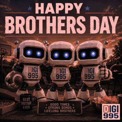 A Poster That Says Happy Brothers Day With Three Digi Robots GIF