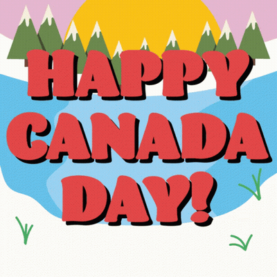 A Poster That Says Happy Canada Day In Red Letters GIF