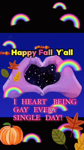 A Poster That Says Happy Fall Y'all With A Heart Made Out Of Hands And Rainbows GIF
