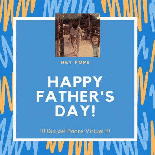 A Poster That Says Happy Father 'S Day In White On A Blue Background GIF