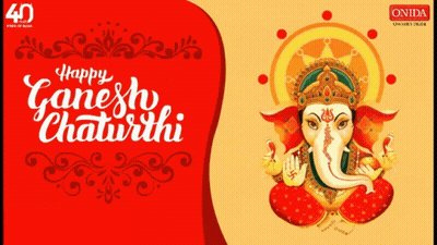 A Poster That Says Happy Ganesh Chaturthi With A Picture Of Ganesha On It GIF