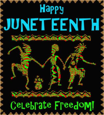 A Poster That Says Happy Juneteenth And Celebrate Freedom On It GIF