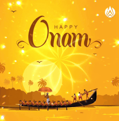 A Poster That Says Happy Onam With A Boat GIF