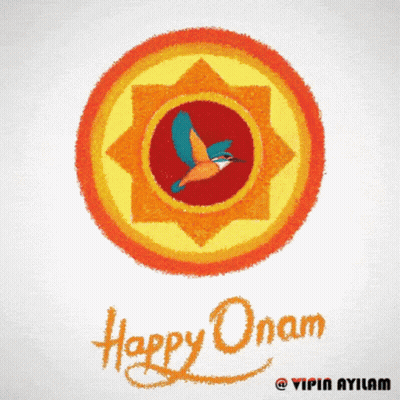 A Poster That Says Happy Onam With A Hummingbird In The Center GIF