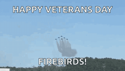 A Poster That Says Happy Veterans Day Firebirds With Jets In The Sky GIF