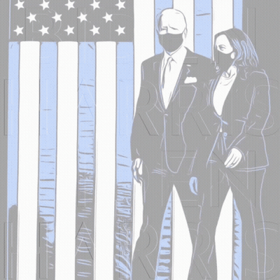 A Poster That Says Harris On It With A Man And Woman GIF