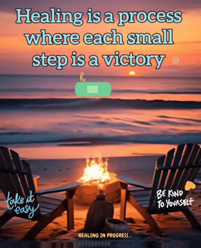 A Poster That Says Healing Is A Process Where Each Small Step Is A Victory On The Beach GIF
