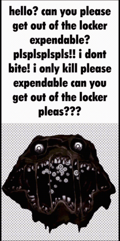 A Poster That Says Hello Can You Please Get Out Of The Locker Expendable Plsplsplspls ! GIF