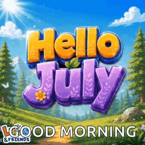 A Poster That Says Hello July Good Morning And Friends GIF