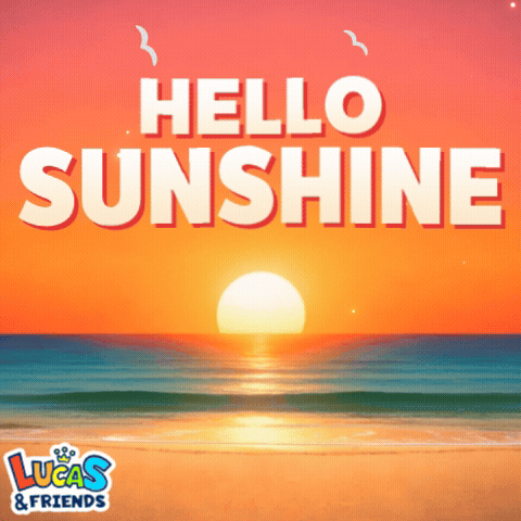 A Poster That Says Hello Sunshine On It With A Sunset In The Background GIF