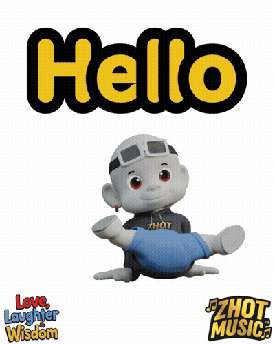 A Poster That Says Hello With A Cartoon Character GIF