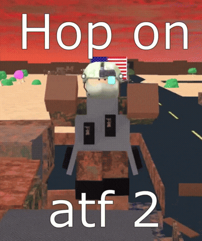 A Poster That Says Hop On Atf 2 With A Cartoon Character GIF