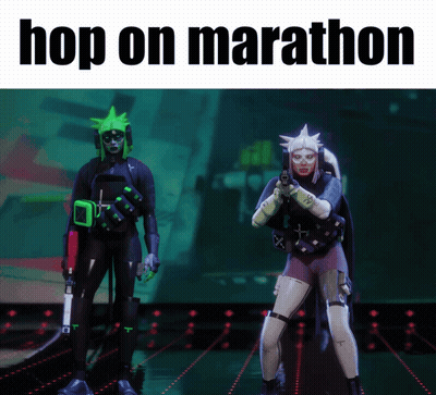 A Poster That Says ' Hop On Marathon ' On The Top GIF